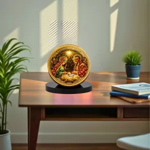 Car Desk/Table Top Lord Jesus Metal Golden Photo Stand  2x2 Inches, Compact & Stylish Spiritual Display For Car, Home & Office (Pack Of 1) (F18521)