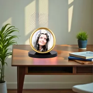 Car Desk/Table Top Anandamayi Maa Metal Golden Photo Stand  2x2 Inches, Compact & Stylish Spiritual Display For Car, Home & Office (Pack Of 1) (F18545)