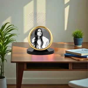 Car Desk/Table Top Anandamayi Maa Metal Golden Photo Stand  2x2 Inches, Compact & Stylish Spiritual Display For Car, Home & Office (Pack Of 1) (F18546)