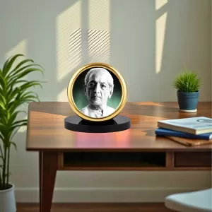 Car Desk/Table Top Jiddu Krishnamurthy Metal Golden Photo Stand  2x2 Inches, Compact & Stylish Spiritual Display For Car, Home & Office (Pack Of 1) (F18548)