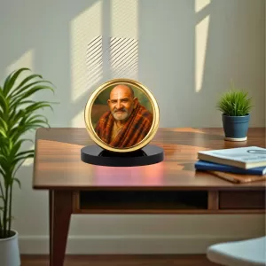 Car Desk/Table Top Karoli Baba Metal Golden Photo Stand  2x2 Inches, Compact & Stylish Spiritual Display For Car, Home & Office (Pack Of 1) (F18555)