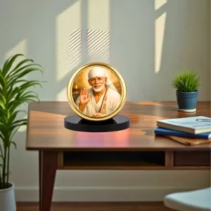 Car Desk/Table Top Lord Saibaba Metal Golden Photo Stand  2x2 Inches, Compact & Stylish Spiritual Display For Car, Home & Office (Pack Of 1) (F18559)
