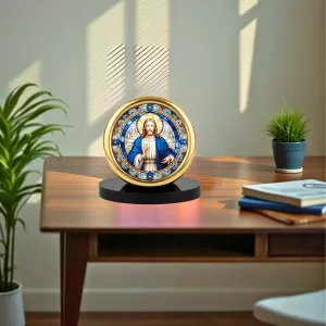 Car Desk/Table Top Lord Jesus Metal Golden Photo Stand  2x2 Inches, Compact & Stylish Spiritual Display For Car, Home & Office (Pack Of 1) (F18561)