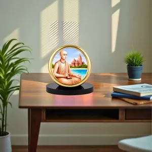 Car Desk/Table Top Chaitanya Mahaprabhu Metal Golden Photo Stand  2x2 Inches, Compact & Stylish Spiritual Display For Car, Home & Office (Pack Of 1) (F18570)