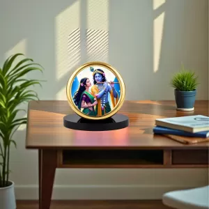 Car Desk/Table Top Lord Krsihna And Radha Metal Golden Photo Stand 2x2 Inches, Compact & Stylish Spiritual Display For Car, Home & Office (Pack Of 1) (F18571) Car Desk/Table Top Lord Krsihna And Radha Metal Golden Photo Stand 2x2 Inches, Compact & Stylish Spiritual Display For Car, Home & Office (Pack Of 1) (F18571)