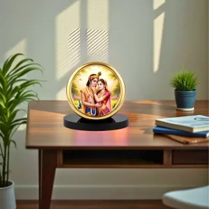 Car Desk/Table Top Lord Krishna Radha Metal Golden Photo Stand  2x2 Inches, Compact & Stylish Spiritual Display For Car, Home & Office (Pack Of 1) (F18577)