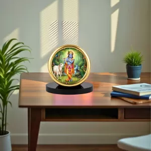 Car Desk/Table Top Lord Krishna Metal Golden Photo Stand 2x2 Inches, Compact & Stylish Spiritual Display For Car, Home & Office (Pack Of 1) (F18580) Car Desk/Table Top Lord Krishna Metal Golden Photo Stand 2x2 Inches, Compact & Stylish Spiritual Display For Car, Home & Office (Pack Of 1) (F18580)