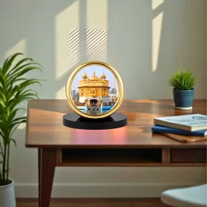 Car Desk/Table Top Golden Temple Metal Golden Photo Stand  2x2 Inches, Compact & Stylish Spiritual Display For Car, Home & Office (Pack Of 1) (F18603)