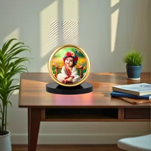 Car Desk/Table Top Little Krishna Metal Golden Photo Stand  2x2 Inches, Compact & Stylish Spiritual Display For Car, Home & Office (Pack Of 1) (F18630)
