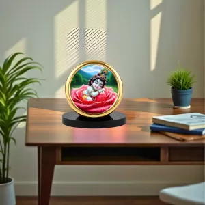 Car Desk/Table Top Little Krishna Metal Golden Photo Stand 2x2 Inches, Compact & Stylish Spiritual Display For Car, Home & Office (Pack Of 1) (F18640) Car Desk/Table Top Little Krishna Metal Golden Photo Stand 2x2 Inches, Compact & Stylish Spiritual Display For Car, Home & Office (Pack Of 1) (F18640)