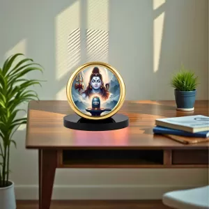 Car Desk/Table Top Lord Shiva Metal Golden Photo Stand  2x2 Inches, Compact & Stylish Spiritual Display For Car, Home & Office (Pack Of 1) (F18652)