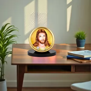 Car Desk/Table Top Lord Jesus  Metal Golden Photo Stand  2x2 Inches, Compact & Stylish Spiritual Display For Car, Home & Office (Pack Of 1) (F18660)