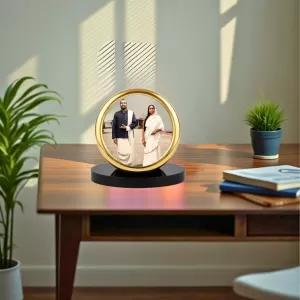 Car Desk/Table Top Ramakrishna Paramahamsa And Sarada Maa Metal Golden Photo Stand  2x2 Inches, Compact & Stylish Spiritual Display For Car, Home & Office (Pack Of 1) (F18688)