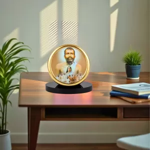 Car Desk/Table Top Ramakrishna Paramahamsa And Sarada Maa Metal Golden Photo Stand  2x2 Inches, Compact & Stylish Spiritual Display For Car, Home & Office (Pack Of 1) (F18689)