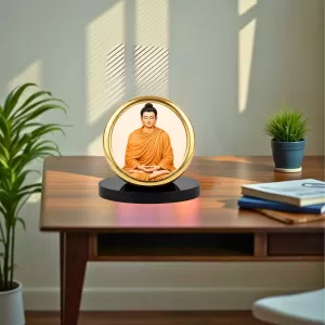 Car Desk/Table Top Buddha Metal Golden Photo Stand  2x2 Inches, Compact & Stylish Spiritual Display For Car, Home & Office (Pack Of 1) (F18690)