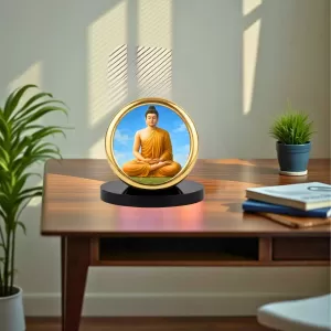 Car Desk/Table Top Buddha Metal Golden Photo Stand  2x2 Inches, Compact & Stylish Spiritual Display For Car, Home & Office (Pack Of 1) (F18691)