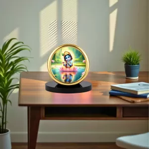 Car Desk/Table Top Lord Krishna Metal Golden Photo Stand  2x2 Inches, Compact & Stylish Spiritual Display For Car, Home & Office (Pack Of 1) (F18702)
