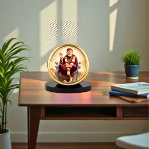 Car Desk/Table Top Lord Saibaba Metal Golden Photo Stand  2x2 Inches, Compact & Stylish Spiritual Display For Car, Home & Office (Pack Of 1) (F18761)
