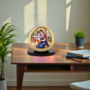 Car Desk/Table Top Lord Krishna With Yashodha Metal Golden Photo Stand  2x2 Inches, Compact & Stylish Spiritual Display For Car, Home & Office (Pack Of 1) (F18765)
