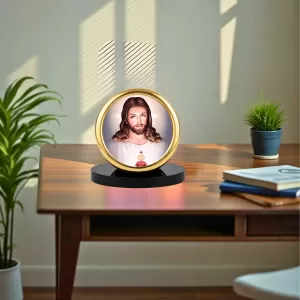 Car Desk/Table Top Lord Jesus Metal Golden Photo Stand  2x2 Inches, Compact & Stylish Spiritual Display For Car, Home & Office (Pack Of 1) (F18794)