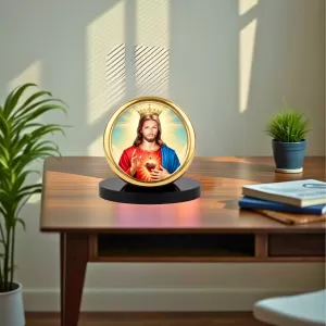 Car Desk/Table Top Lord Jesus Metal Golden Photo Stand  2x2 Inches, Compact & Stylish Spiritual Display For Car, Home & Office (Pack Of 1) (F18796)
