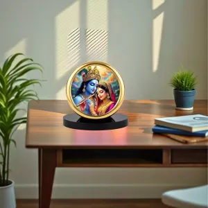 Car Desk/Table Top Radha Krishna Metal Golden Photo Stand  2x2 Inches, Compact & Stylish Spiritual Display For Car, Home & Office (Pack Of 1) (F18806)