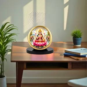 Car Desk/Table Top Goddess Lakshmi Metal Golden Photo Stand  2x2 Inches, Compact & Stylish Spiritual Display For Car, Home & Office (Pack Of 1) (F18818)