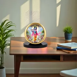Car Desk/Table Top Lord Krishna Metal Golden Photo Stand  2x2 Inches, Compact & Stylish Spiritual Display For Car, Home & Office (Pack Of 1) (F18819)