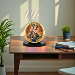 Car Desk/Table Top Little Krishna Metal Golden Photo Stand 2x2 Inches, Compact & Stylish Spiritual Display For Car, Home & Office (Pack Of 1) (F18844) Car Desk/Table Top Little Krishna Metal Golden Photo Stand 2x2 Inches, Compact & Stylish Spiritual Display For Car, Home & Office (Pack Of 1) (F18844)