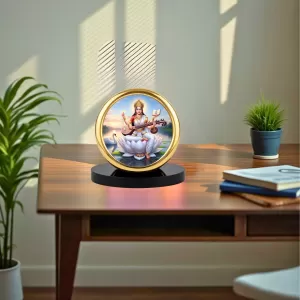 Car Desk/Table Top Goddess Saraswathi Metal Golden Photo Stand  2x2 Inches, Compact & Stylish Spiritual Display For Car, Home & Office (Pack Of 1) (F18875)