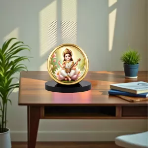 Car Desk/Table Top Little Saraswathi Metal Golden Photo Stand  2x2 Inches, Compact & Stylish Spiritual Display For Car, Home & Office (Pack Of 1) (F18876)