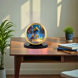 Car Desk/Table Top Little Krishna Metal Golden Photo Stand  2x2 Inches, Compact & Stylish Spiritual Display For Car, Home & Office (Pack Of 1) (F18896)