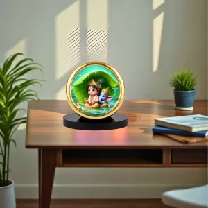 Car Desk/Table Top Little Krishna And Ganesha Metal Golden Photo Stand 2x2 Inches, Compact & Stylish Spiritual Display For Car, Home & Office (Pack Of 1) (F18898) Car Desk/Table Top Little Krishna And Ganesha Metal Golden Photo Stand 2x2 Inches, Compact & Stylish Spiritual Display For Car, Home & Office (Pack Of 1) (F18898)