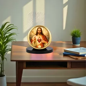 Car Desk/Table Top Lord Jesus Metal Golden Photo Stand  2x2 Inches, Compact & Stylish Spiritual Display For Car, Home & Office (Pack Of 1) (F18906)
