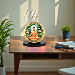 Car Desk/Table Top Serene Buddha Metal Golden Photo Stand  2x2 Inches, Compact & Stylish Spiritual Display For Car, Home & Office (Pack Of 1) (F18911)