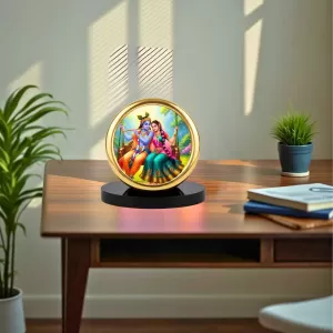 Car Desk/Table Top Radha Krishna Metal Golden Photo Stand  2x2 Inches, Compact & Stylish Spiritual Display For Car, Home & Office (Pack Of 1) (F18915)