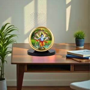 Car Desk/Table Top Lord Krishna Metal Golden Photo Stand 2x2 Inches, Compact & Stylish Spiritual Display For Car, Home & Office (Pack Of 1) (F18924) Car Desk/Table Top Lord Krishna Metal Golden Photo Stand 2x2 Inches, Compact & Stylish Spiritual Display For Car, Home & Office (Pack Of 1) (F18924)