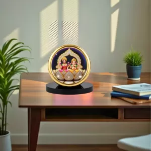 Car Desk/Table Top Gansha And Lakshmi Metal Golden Photo Stand  2x2 Inches, Compact & Stylish Spiritual Display For Car, Home & Office (Pack Of 1) (F18931)