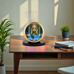 Car Desk/Table Top Goddess Lakshmi Metal Golden Photo Stand  2x2 Inches, Compact & Stylish Spiritual Display For Car, Home & Office (Pack Of 1) (F18933)