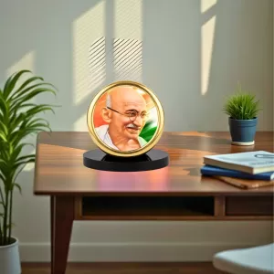 Car Desk/Table Top Gandhiji Metal Golden Photo Stand  2x2 Inches, Compact & Stylish Spiritual Display For Car, Home & Office (Pack Of 1) (F20713)