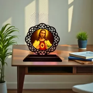 Car Desk/Table Top Lord Jesus Wooden Photo Stand 3x4 Inches, Compact & Stylish Spiritual Display For Car, Home & Office (Pack Of 1) (F19559) Car Desk/Table Top Lord Jesus Wooden Photo Stand 3x4 Inches, Compact & Stylish Spiritual Display For Car, Home & Office (Pack Of 1) (F19559)
