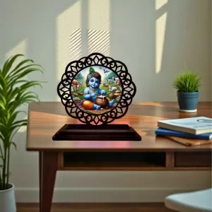Car Desk/Table Top Lord Krishna Wooden Photo Stand 3x4 Inches, Compact & Stylish Spiritual Display For Car, Home & Office (Pack Of 1) (F19567) Car Desk/Table Top Lord Krishna Wooden Photo Stand 3x4 Inches, Compact & Stylish Spiritual Display For Car, Home & Office (Pack Of 1) (F19567)