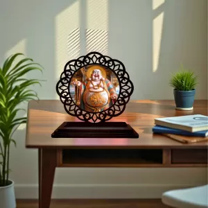 Car Desk/Table Top Laughing Buddha Wooden Photo Stand 3x4 Inches, Compact & Stylish Spiritual Display For Car, Home & Office (Pack Of 1) (F19568) Car Desk/Table Top Laughing Buddha Wooden Photo Stand 3x4 Inches, Compact & Stylish Spiritual Display For Car, Home & Office (Pack Of 1) (F19568)