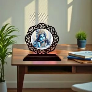 Car Desk/Table Top Lord Krishna Wooden Photo Stand 3x4 Inches, Compact & Stylish Spiritual Display For Car, Home & Office (Pack Of 1) (F19591) Car Desk/Table Top Lord Krishna Wooden Photo Stand 3x4 Inches, Compact & Stylish Spiritual Display For Car, Home & Office (Pack Of 1) (F19591)