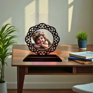Car Desk/Table Top Lord Krishna Wooden Photo Stand  3x4 Inches, Compact & Stylish Spiritual Display For Car, Home & Office (Pack Of 1) (F19592)