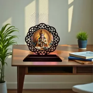 Car Desk/Table Top Lord Hanuman Wooden Photo Stand 3x4 Inches, Compact & Stylish Spiritual Display For Car, Home & Office (Pack Of 1) (F19599) Car Desk/Table Top Lord Hanuman Wooden Photo Stand 3x4 Inches, Compact & Stylish Spiritual Display For Car, Home & Office (Pack Of 1) (F19599)