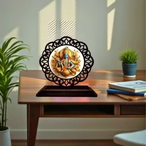 Car Desk/Table Top Lord Krishna Wooden Photo Stand  3x4 Inches, Compact & Stylish Spiritual Display For Car, Home & Office (Pack Of 1) (F19602)