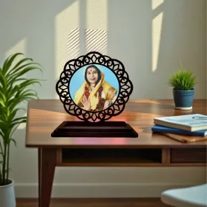 Car Desk/Table Top  Shri Mataji Nirmala Devi Wooden Photo Stand  3x4 Inches, Compact & Stylish Spiritual Display For Car, Home & Office (Pack Of 1) (F19636)