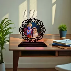 Car Desk/Table Top Radha Krishna Wooden Photo Stand 3x4 Inches, Compact & Stylish Spiritual Display For Car, Home & Office (Pack Of 1) (F19643) Car Desk/Table Top Radha Krishna Wooden Photo Stand 3x4 Inches, Compact & Stylish Spiritual Display For Car, Home & Office (Pack Of 1) (F19643)