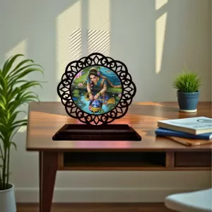 Car Desk/Table Top Radha Krishna Wooden Photo Stand 3x4 Inches, Compact & Stylish Spiritual Display For Car, Home & Office (Pack Of 1) (F19646) Car Desk/Table Top Radha Krishna Wooden Photo Stand 3x4 Inches, Compact & Stylish Spiritual Display For Car, Home & Office (Pack Of 1) (F19646)
